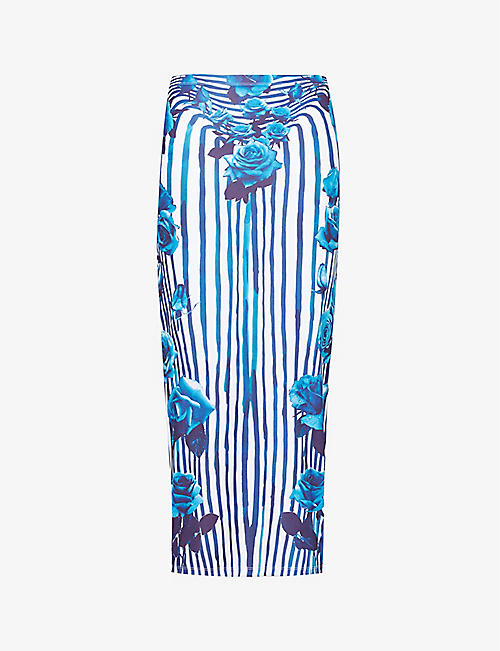 JEAN PAUL GAULTIER: Striped floral-print stretch-woven maxi skirt