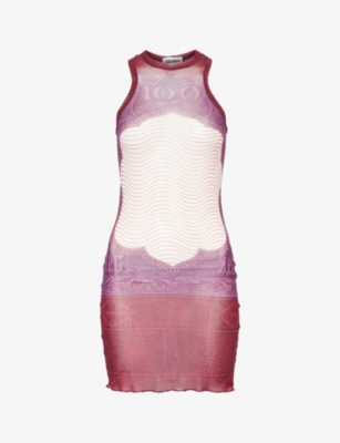JEAN PAUL GAULTIER: Cartouche abstract-pattern sheer mesh mini dress