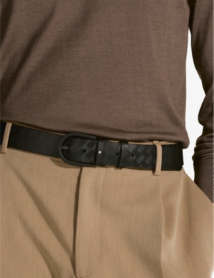 Montblanc Mens Black Horseshoe Logo-embellished Leather Belt In Black
