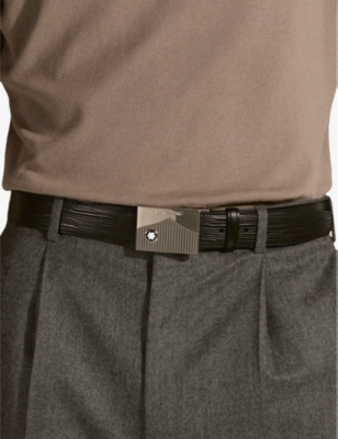 Montblanc Mens Black Logo-engraved Buckle Leather Belt In Black