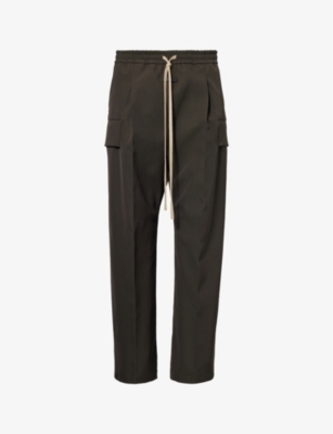 Shop Fear Of God Men's Olive Flap-pocket Elasticated-waist Wool And Cotton-blend Trousers