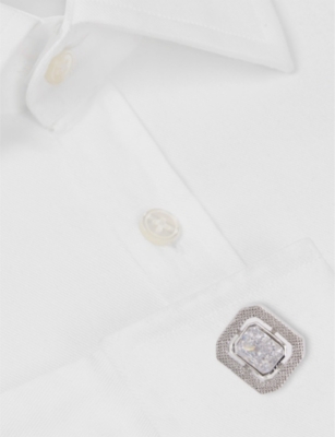 Shop Tateossian Men's Black Circle Crystal-embellished Rhodium-plated Sterling Silver Cufflinks