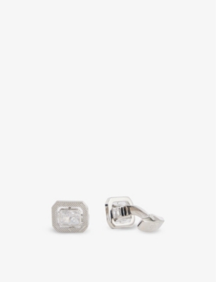 TATEOSSIAN: Circle crystal-embellished rhodium-plated sterling silver cufflinks