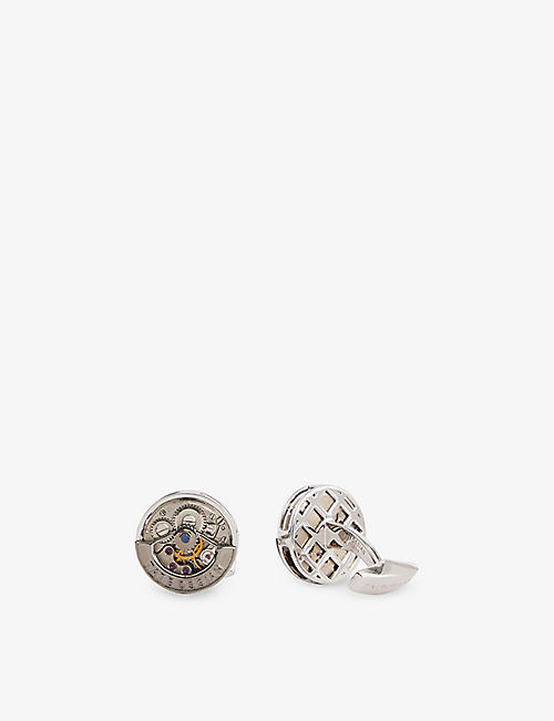 TATEOSSIAN: Square Gear rhodium-plated sterling silver cufflinks