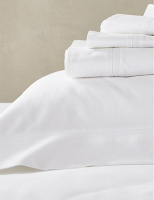 The White Company White Cranleigh Bordered Double Cotton Duvet Cover In White
