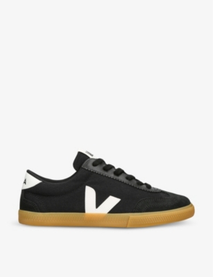 Veja Volley Black Sneaker With Side Logo And Lettering Logo On The Heel In Organic Cotton Unisex In Blk/other