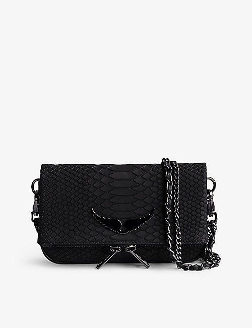 ZADIG&VOLTAIRE: Rock nano wing-embellished snakeskin-embossed leather clutch bag