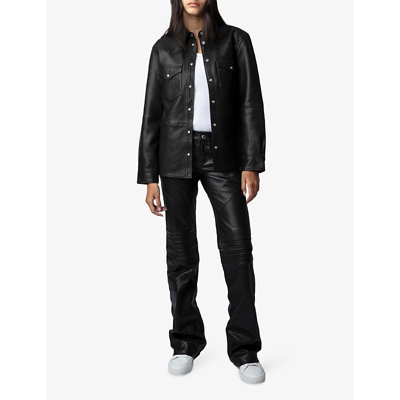 Shop Zadig & Voltaire Zadig&voltaire Womens Noir Thelma Two-pocket Leather Shirt
