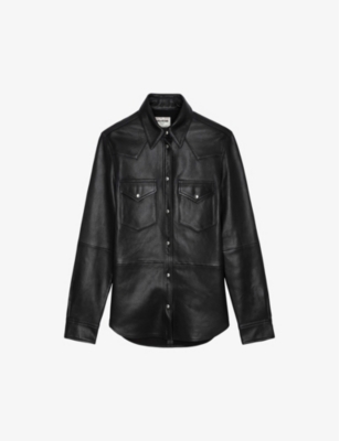 Shop Zadig & Voltaire Zadig&voltaire Womens Noir Thelma Two-pocket Leather Shirt