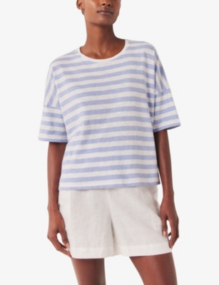 Shop The White Company Women's White/blue Stripe-pint Boxy Cotton T-shirt