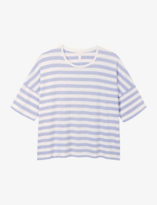 Shop The White Company Womens White/blue Stripe-pint Boxy Cotton T-shirt