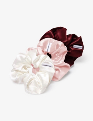 Shop Minimalista The Hya Large Mulberry-silk Scrunchie Pack Of Three