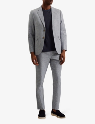 Shop Ted Baker Men's Lt-grey Frankt Pinstriped Slim-fit Stretch Cotton-blend Trousers