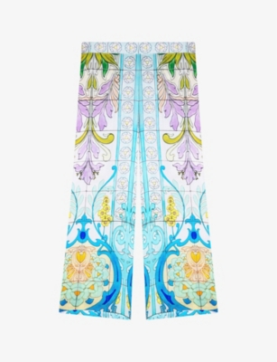 MAJE: Mosaic-print wide-leg mid-rise satin trousers