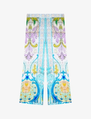 Shop Maje Womens Multicolor Mosaic-print Wide-leg Mid-rise Satin Trousers