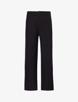 Shop Frame Men's Black Traveler Contrast-button Wide-leg Mid-rise Cotton Trousers