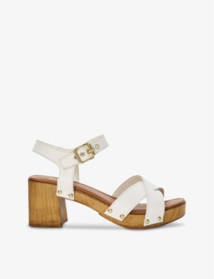 Shop Dune Judies Cross-strap Leather Heeled Sandals In White-leather