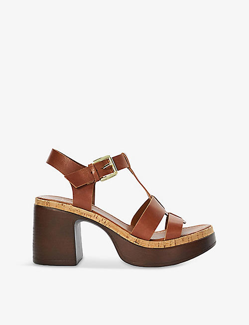DUNE: Jungle T-bar leather heeled sandals
