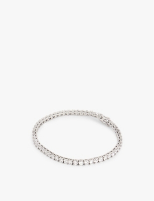 OMA THE LABEL: Tennis white gold-plated brass and crystal bracelet