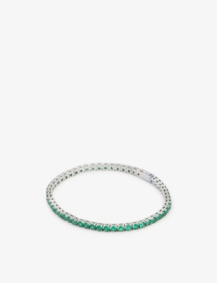 Oma The Label Womens Silver/green Tennis White Gold-plated Brass And Crystal Bracelet