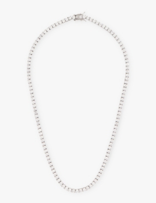 OMA THE LABEL: Tennis white gold-plated brass and crystal necklace