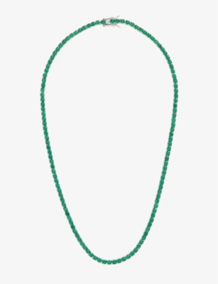 Oma The Label Tennis White Gold-plated Brass And Crystal Necklace In Silver/green