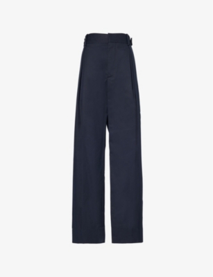 BOTTEGA VENETA: Pleated straight-leg high-rise cotton-poplin trousers
