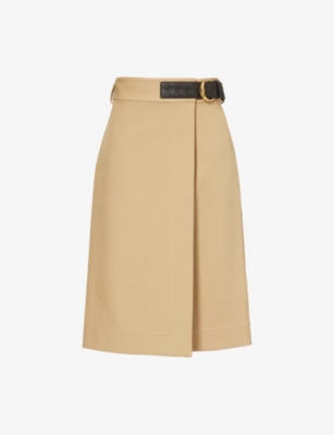 BOTTEGA VENETA: Intrecciato-trim wrap-front cotton midi skirt