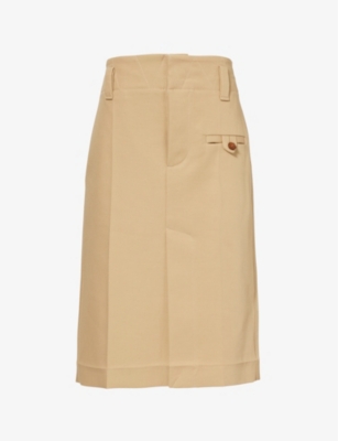 BOTTEGA VENETA: Buttoned-pocket high-waist cotton midi skirt