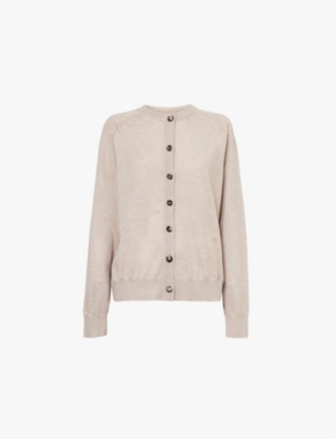 Shop Bottega Veneta Womens  Brand-embroidered Regular-fit Cashmere Cardigan In Riverbed