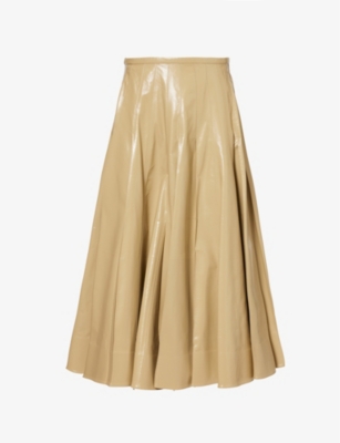 BOTTEGA VENETA: Pleated high-waist leather midi skirt