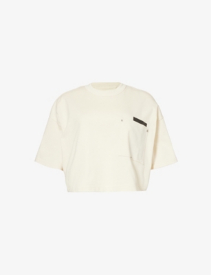 BOTTEGA VENETA: Leather-pocket cropped cotton-jersey T-shirt