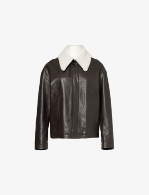 BOTTEGA VENETA: Shearling-collar regular-fit leather jacket