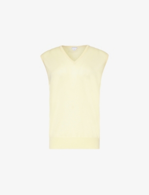 Shop Bottega Veneta Womens Daffodil Brand-embroidered V-neck Cashmere Gilet