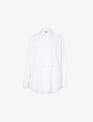 BOTTEGA VENETA: Frilled-panel regular-fit cotton-poplin shirt