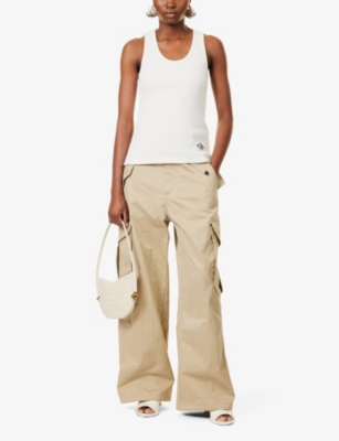 Shop Bottega Veneta Womens Chalk Brand-appliqué Scoop-neck Stretch-cotton Top Xl