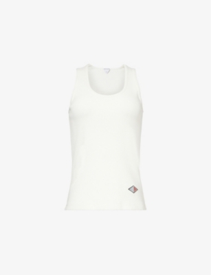 Shop Bottega Veneta Womens Chalk Brand-appliqué Scoop-neck Stretch-cotton Top Xl