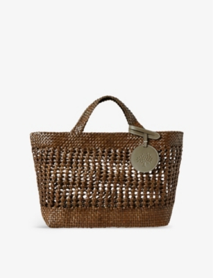 MULBERRY: Logo-tag small woven-leather tote bag