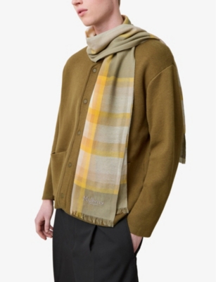 Mega Check embroidered lambswool and cashmere-blend scarf