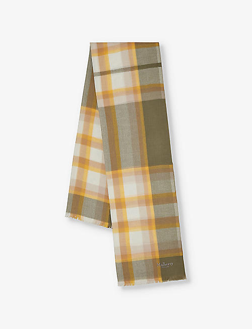 MULBERRY: Mega Check embroidered lambswool and cashmere-blend scarf