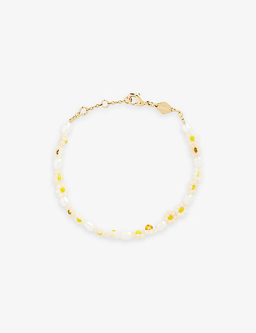 ANNI LU: Daisy Flower 18ct yellow gold-plated brass and freshwater pearl bracelet