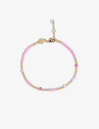 ANNI LU: Clemence 18ct yellow gold-plated brass and jade bracelet