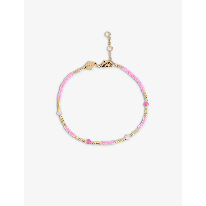 Shop Anni Lu Women's Hot Pink Clemence 18ct Yellow Gold-plated Brass And Jade Bracelet