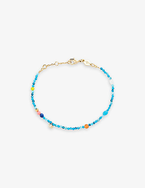 ANNI LU: Dotty beaded 18ct yellow gold-plated brass, gemstone and freshwater pearl bracelet