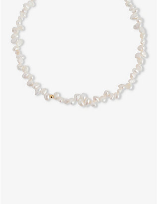 ANNI LU: Pearly Drop 18ct yellow gold-plated brass and freshwater cultured pearls necklace
