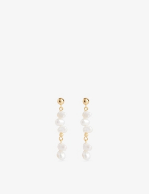 ANNI LU: Pearly Drop 18ct yellow gold-plated brass and freshwater cultured pearls earrings