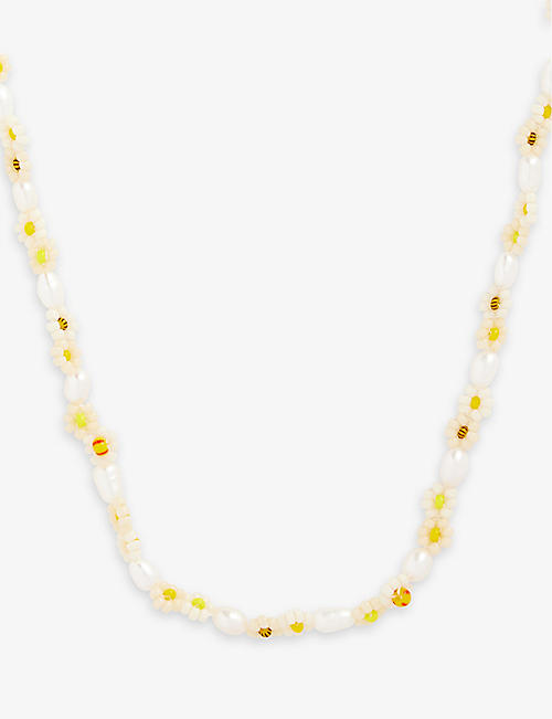 ANNI LU: Daisy Flower 18ct yellow gold-plated brass and freshwater pearl necklace
