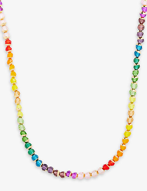 ANNI LU: Tennis beaded 18ct yellow gold-plated brass necklace