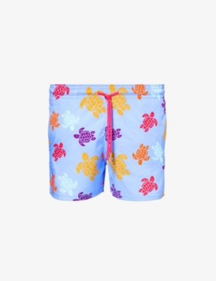 Shop Vilebrequin Mens Fleur De Lin Moorise Turtle-print Stretch-recycled-polyamide Swim Shorts