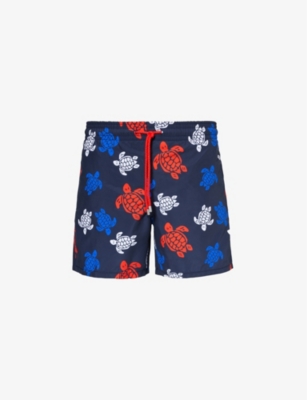 Shop Vilebrequin Moorea Turtle-print Recycled-polyamide Swim Shorts In Bleu Marine